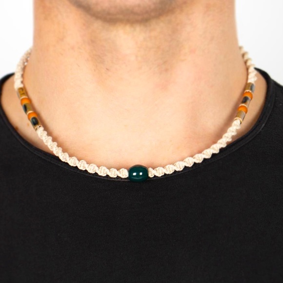 Other - Brown & Green Beaded Urban Mens Necklace